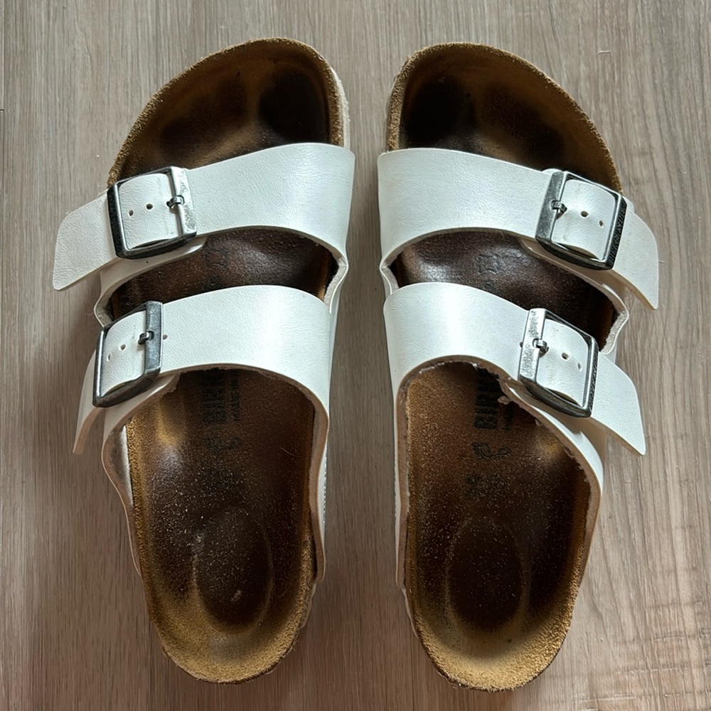 White Birkenstock sandals